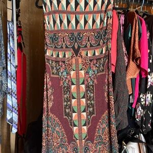 FARM RIO Geo-Print Maxi Dress in Burgundy and Teal